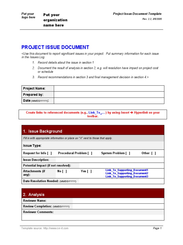 Issue Document Template PDF