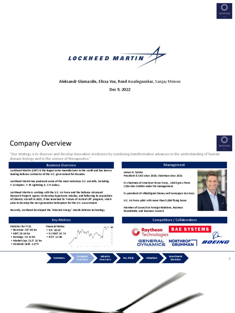 Lockheed Martin Investment Overview | PDF | Lockheed Martin | Aviation