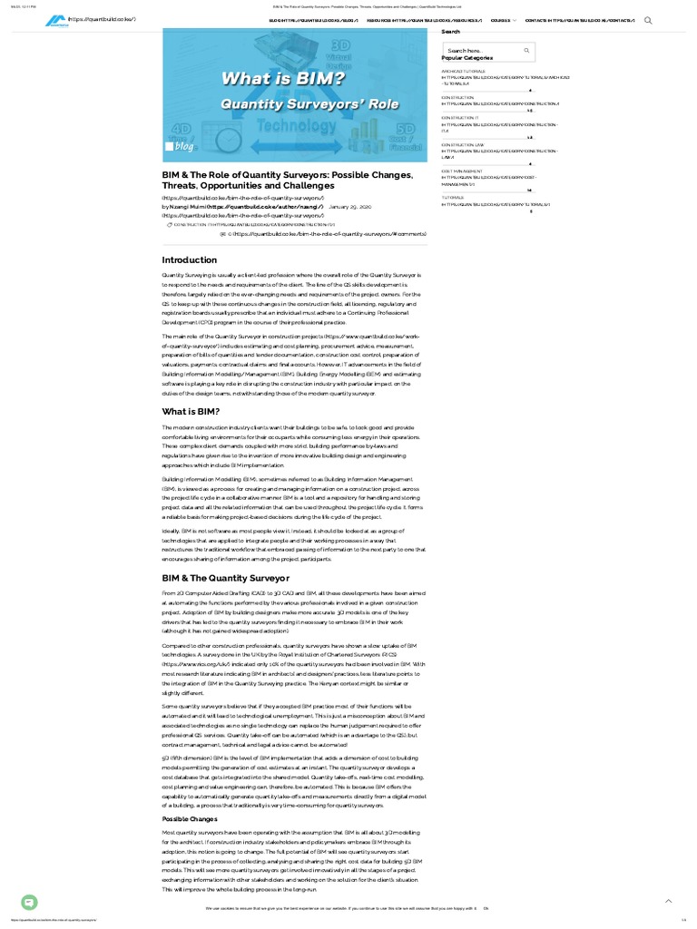 BIM & The Role of Quantity Surveyors - Possible Changes, Threats
