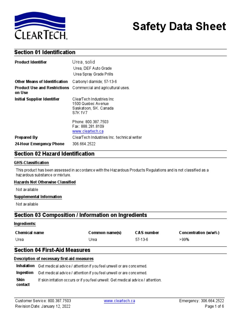 MSDS Urea PDF Personal Protective Equipment Hydrogen Peroxide
