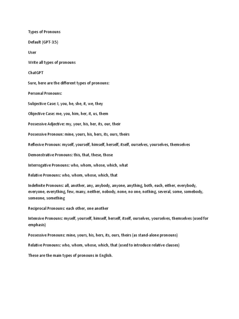 Comprehensive Pronoun Guide | PDF | Pronoun | Linguistic Morphology