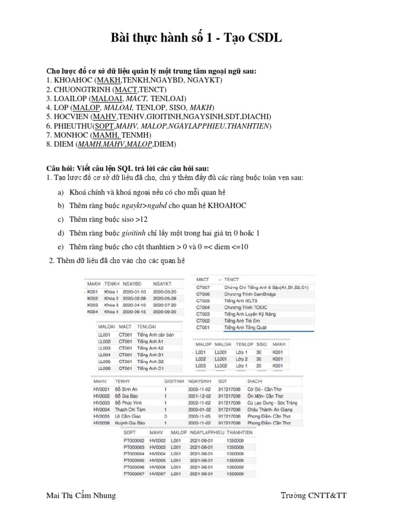 Thuc Hanh SQL 1 | PDF