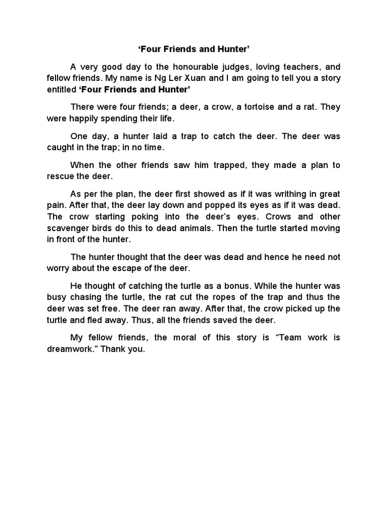 What Is The Moral Of The Story The Four Friends And The Hunter