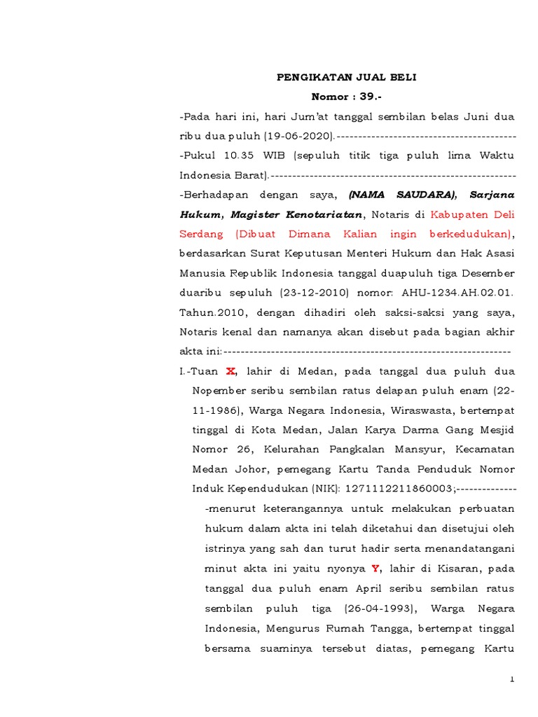 Akta Pengikatan Jual Beli Tanah | PDF