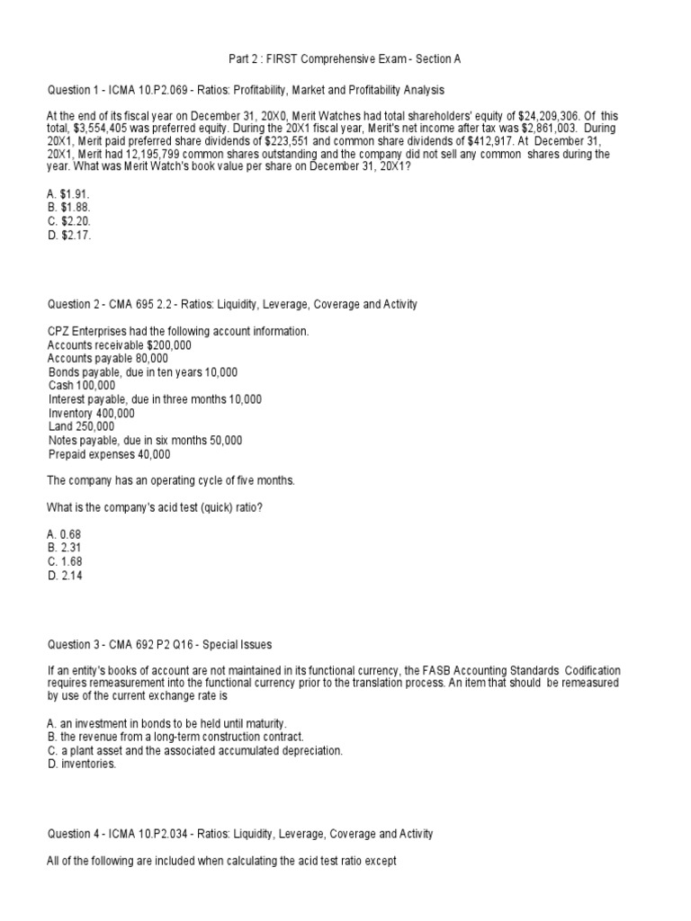 Comprehensive Exam Pdf Dividend Leverage Finance