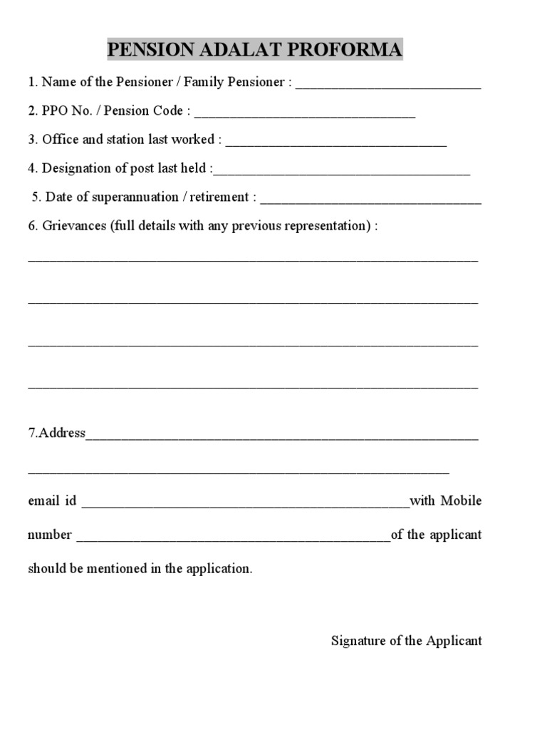 Pension Adalat Proforma | PDF