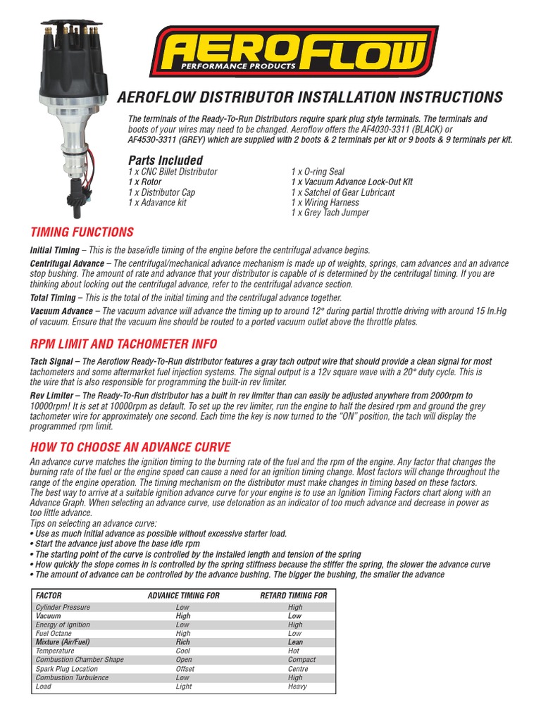 Aeroflow Distributor Installation Instructions Centrifugal Advance Curve PDF Machines