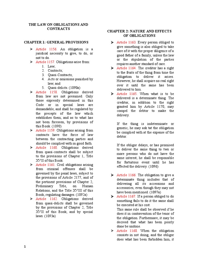 Overview of Obligations and Contracts | PDF | Civil Law (Legal System ...