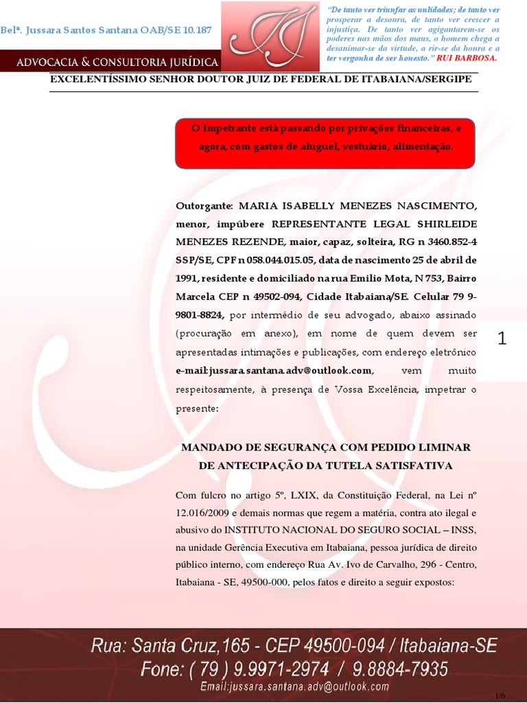 Mandado de Segurança INSS Itabaiana | PDF | Mandamus | Justiça