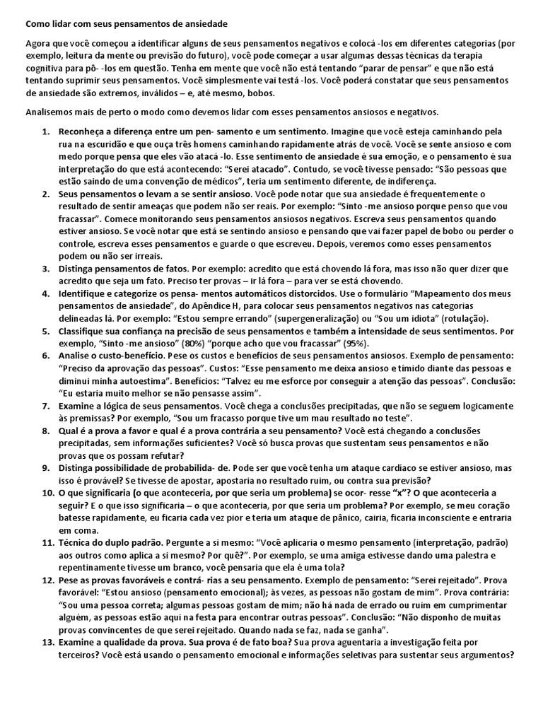 Como Lidar Com Seus Pensamentos de Ansiedade Distorçoes | PDF ...