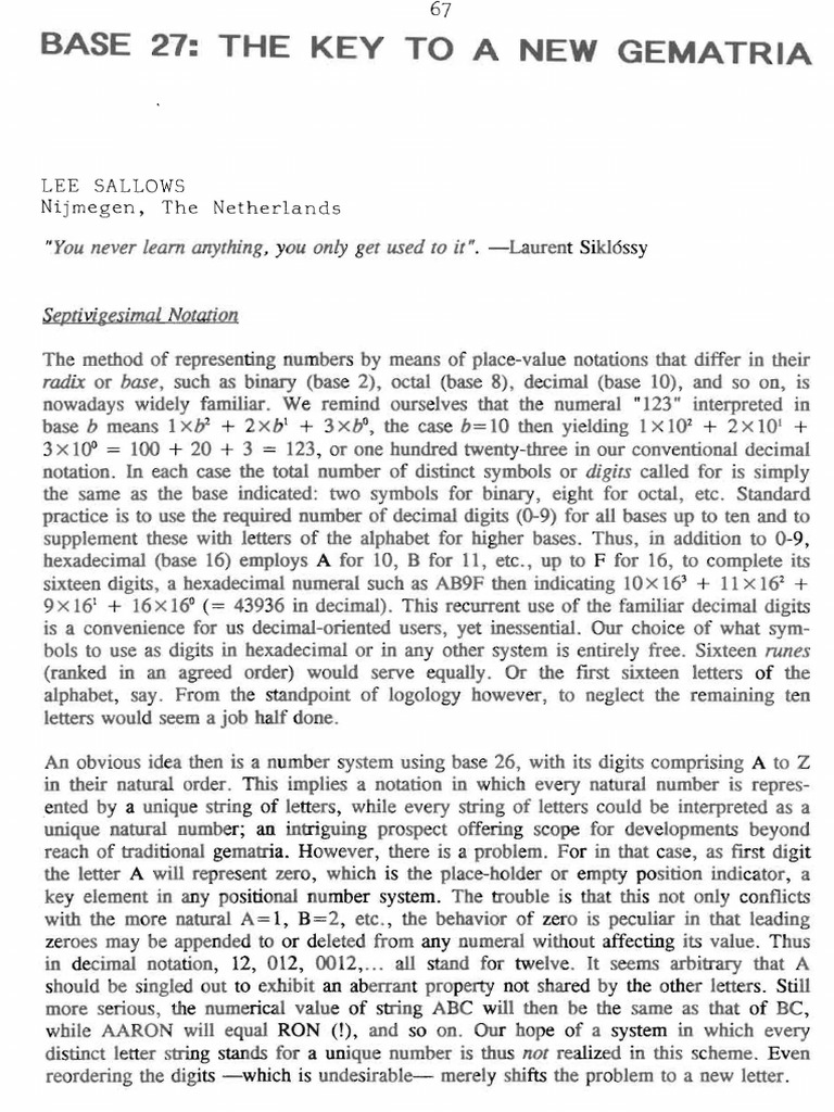 Base 27: A New Gematria System | PDF | Numbers | Elementary Mathematics