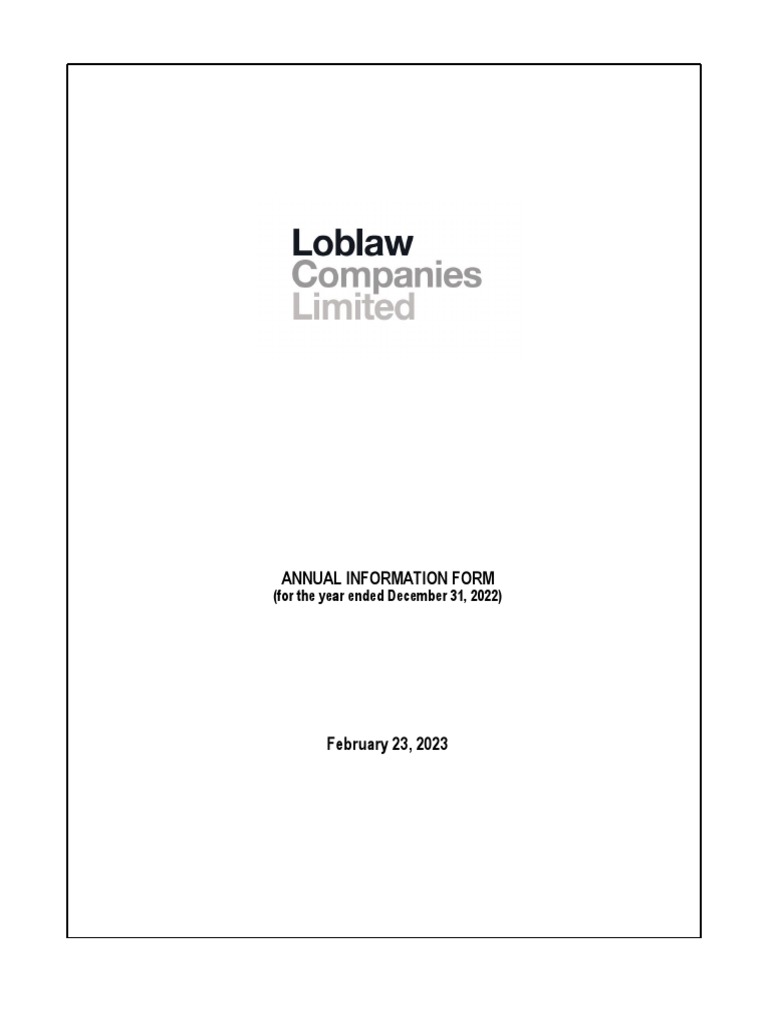Loblaw Annual Information PDF Retail Banks