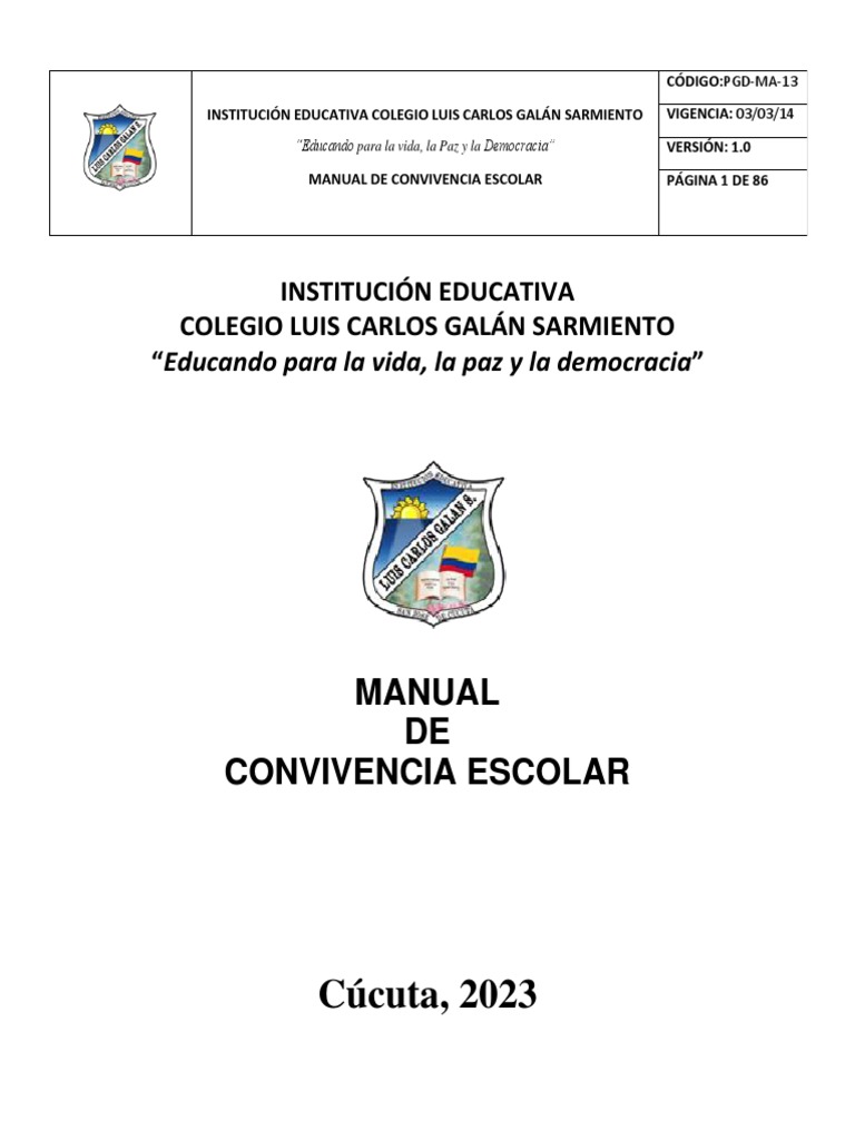 Manual de Convivencia Escolar 2023 | PDF