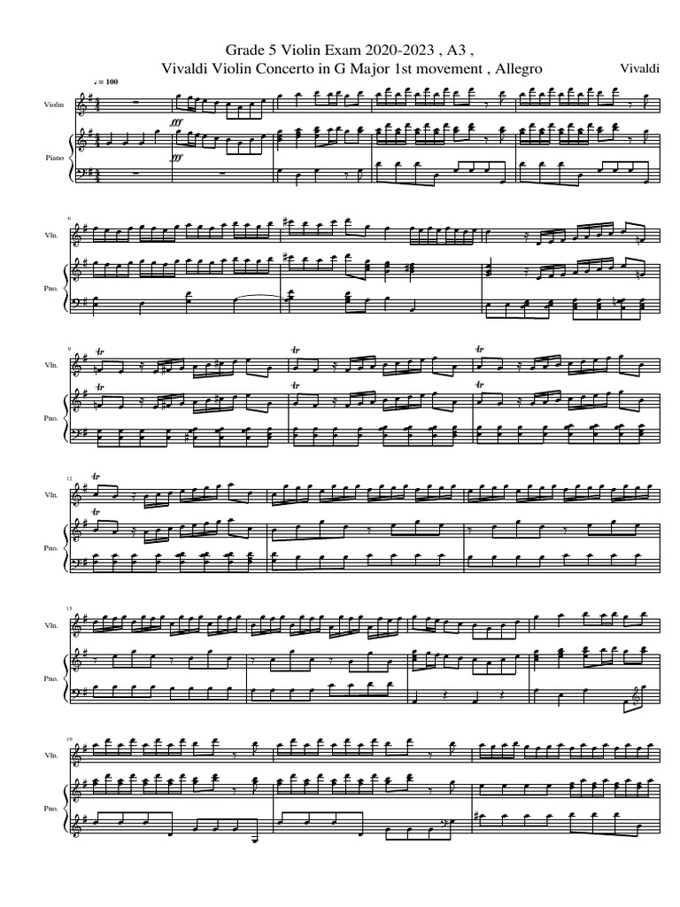 Grade 5 Violin Exam 20202023 A3 Vivaldi Violin Concerto in G Major 1st