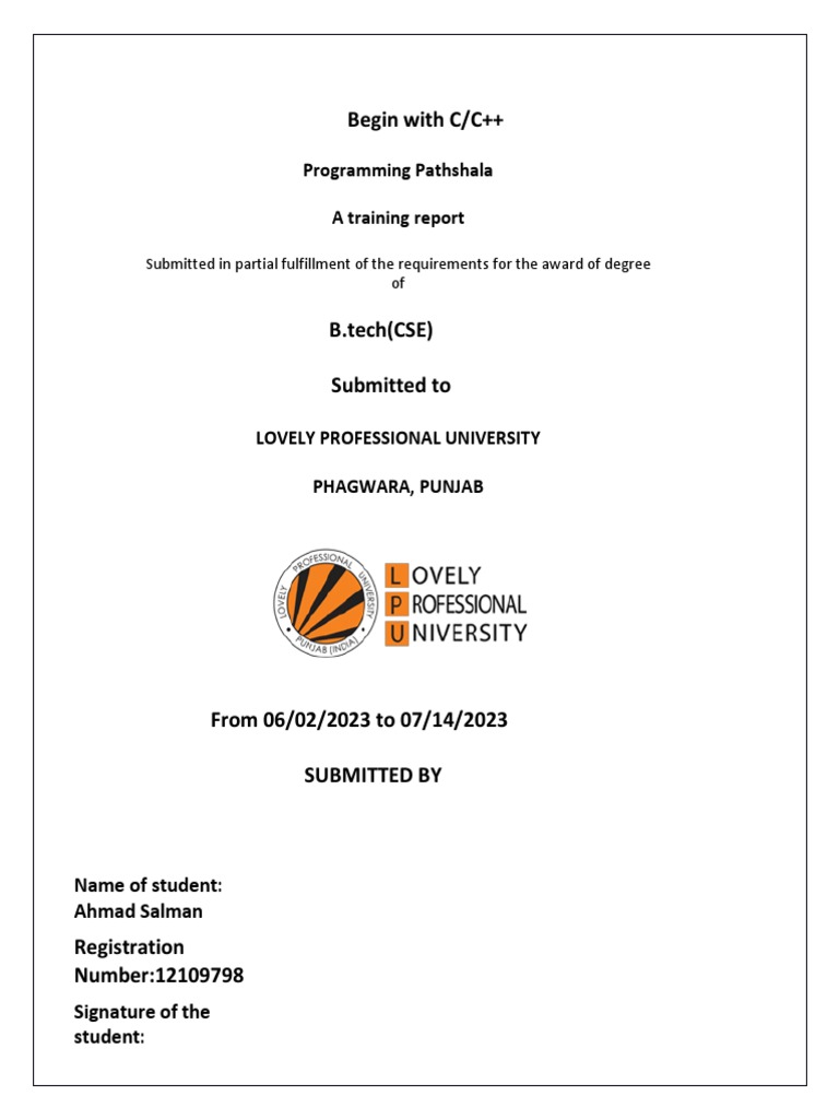 Begin With C/C++: Programming Pathshala A Training Report | PDF | Class ...