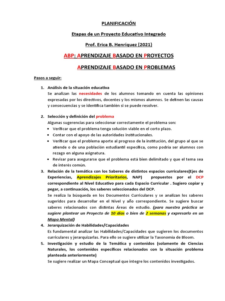 Etapas de Proyectos Educativos Integrados | PDF | Evaluación ...