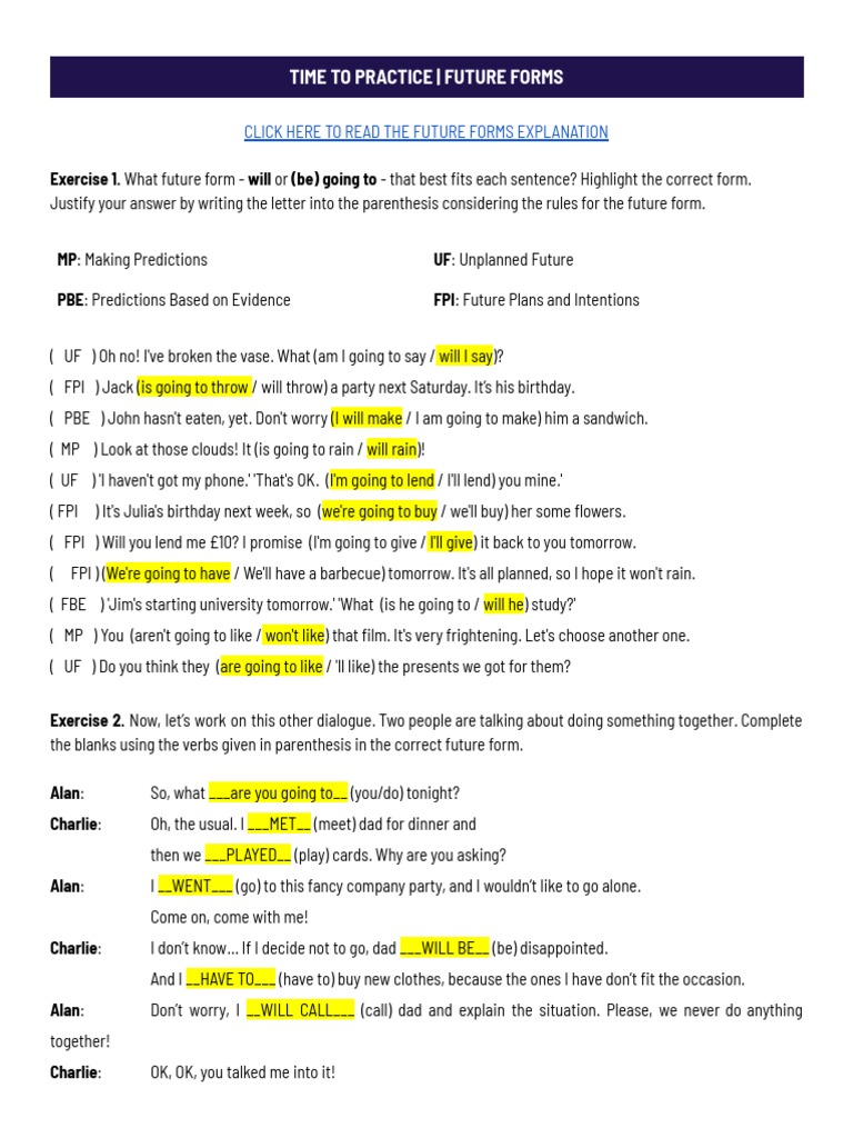 Future Forms Practice Exercises | PDF
