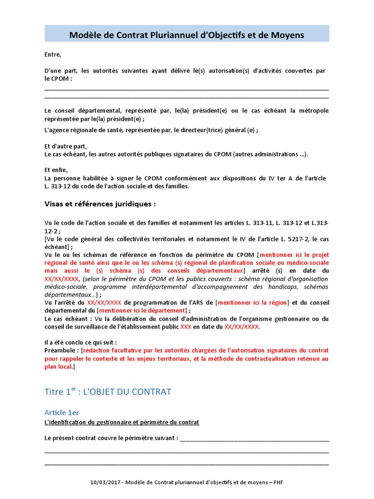 Modèle de CPOM pour Établissements Médico-Sociaux | PDF