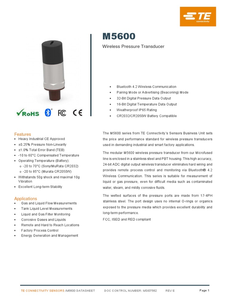 Wireless Pressure Transducer: Features | PDF
