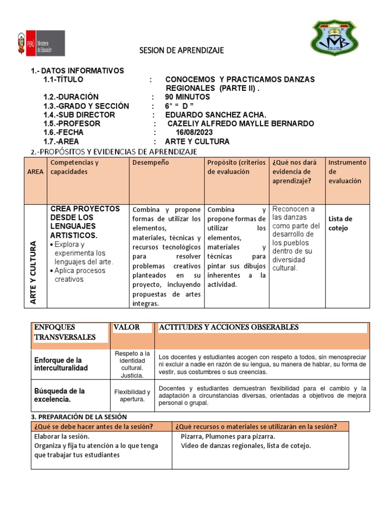 Sesion de Arte y Cultura | PDF | Bailes | Evaluación