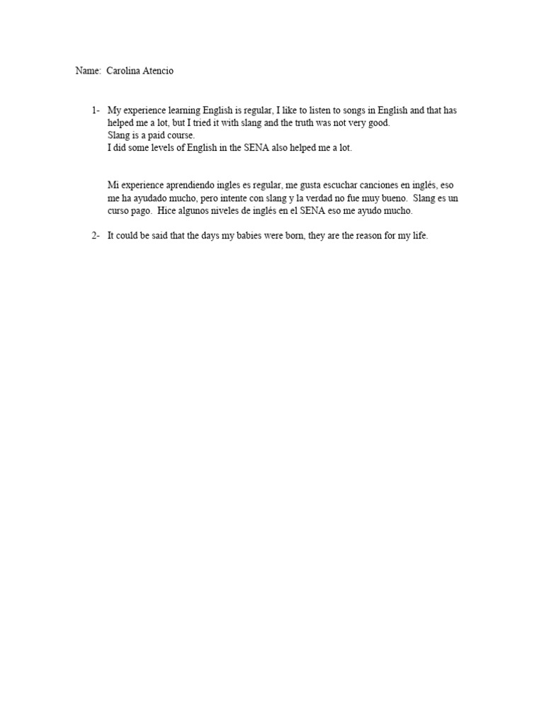 Carolina Atencio's English Learning Journey | PDF