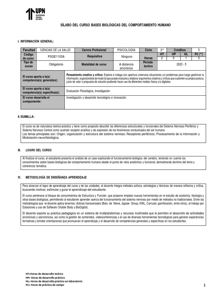 Silabo - Bases Bio. Del Comp. Humano | PDF
