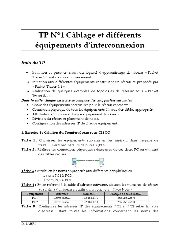 Câblage et configuration réseau avec Packet Tracer | PDF | Adresse IP ...