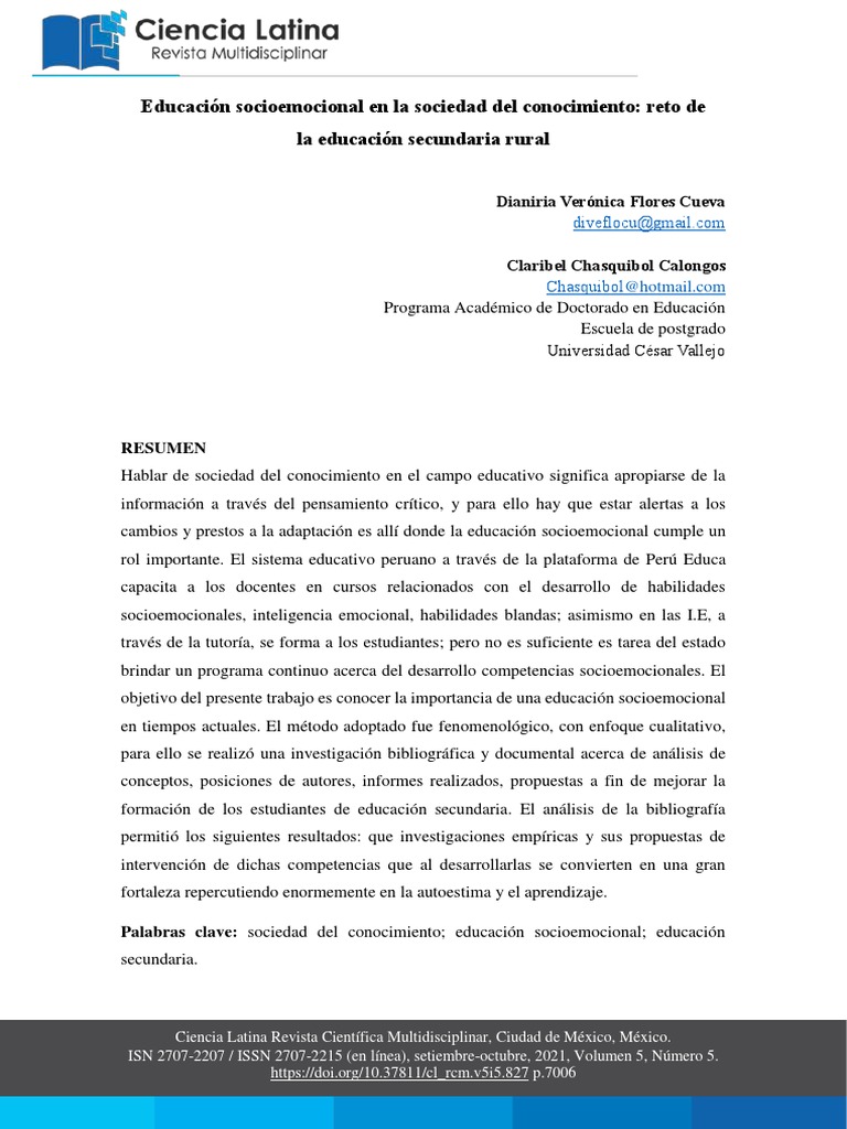 2021 - Educación Socioemocional en La Sociedad Del ConocimieNTO | PDF ...