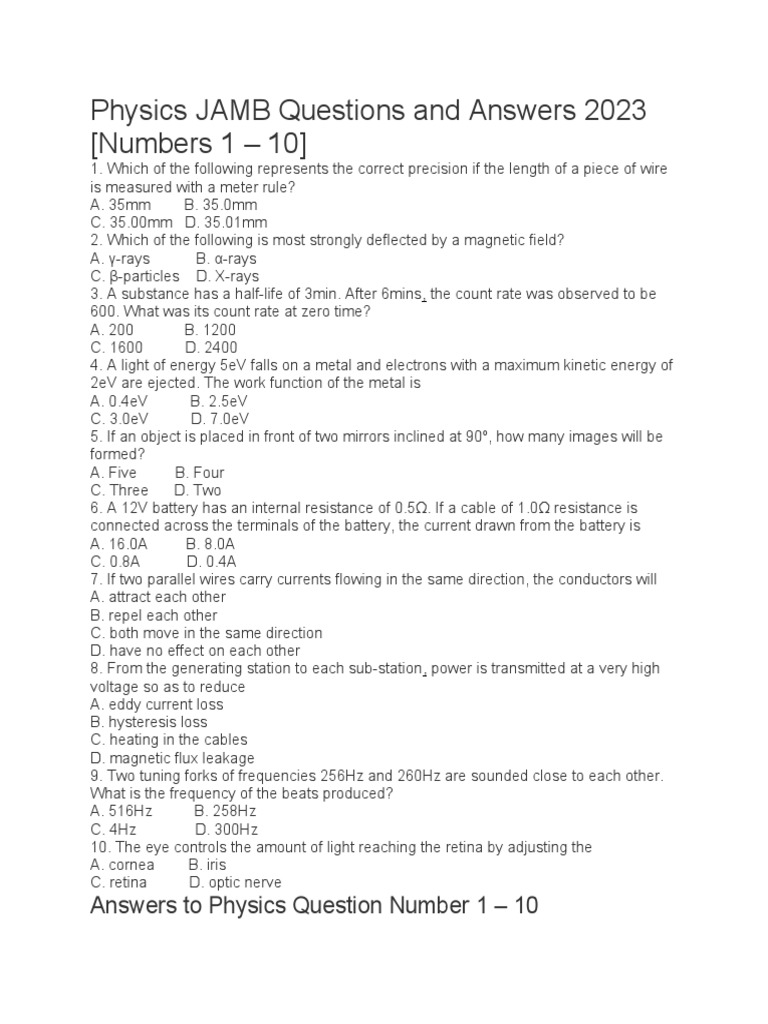Past Jamb Questions And Answers On Maths