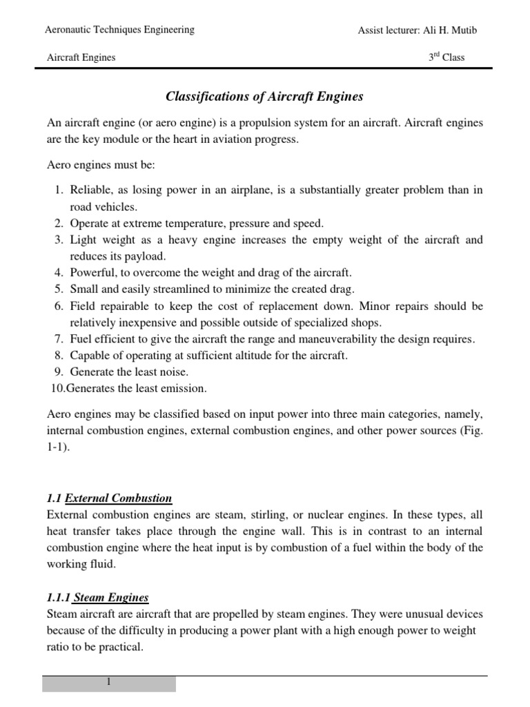 Aircraft Engine Classifications Explained | PDF | Jet Engine | Engines