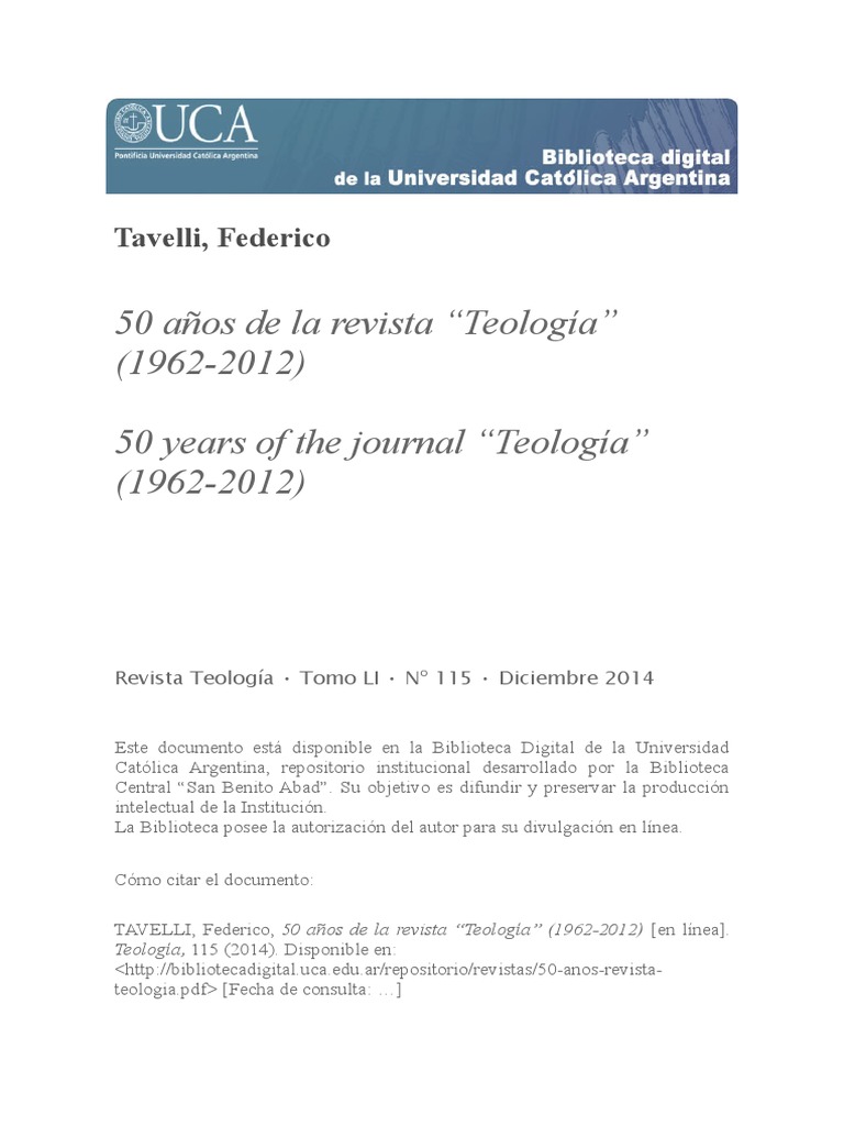 50 Anos Revista Teologia PDF Concilio Vaticano II Teología