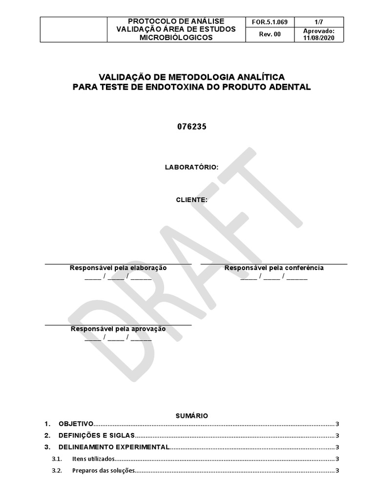 Protocolo de validacao de metodologia analitica endotoxina pdf