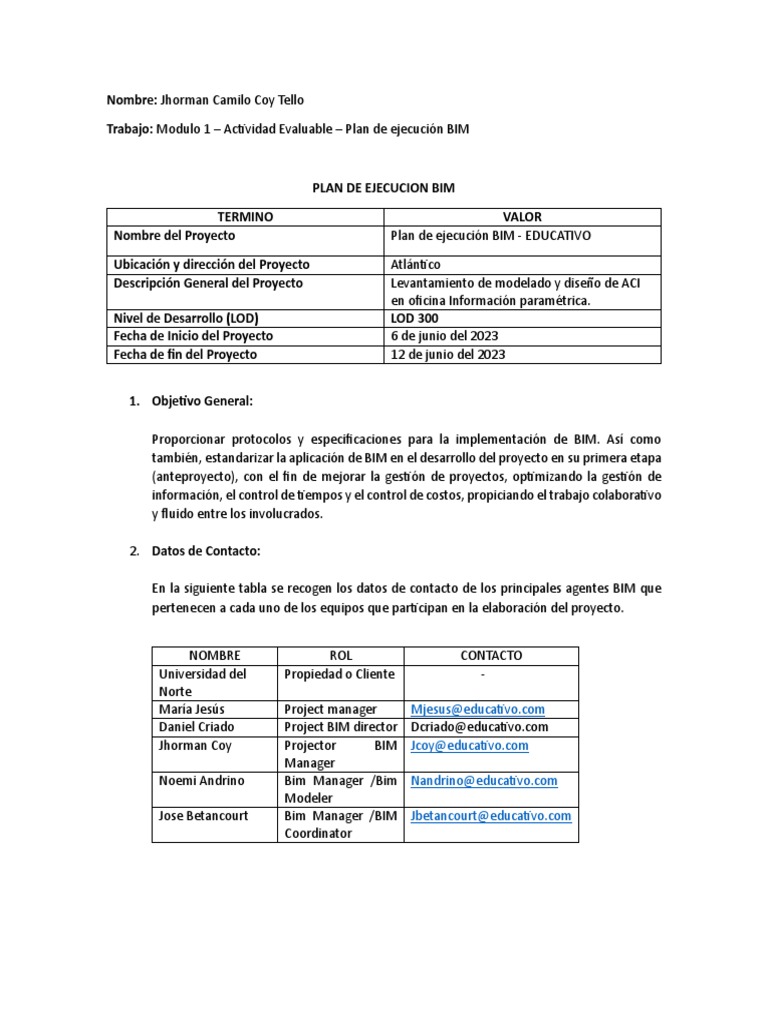 Plan de Ejecucion BIM - Jhorman Coy | PDF | Software | Autodesk Revit