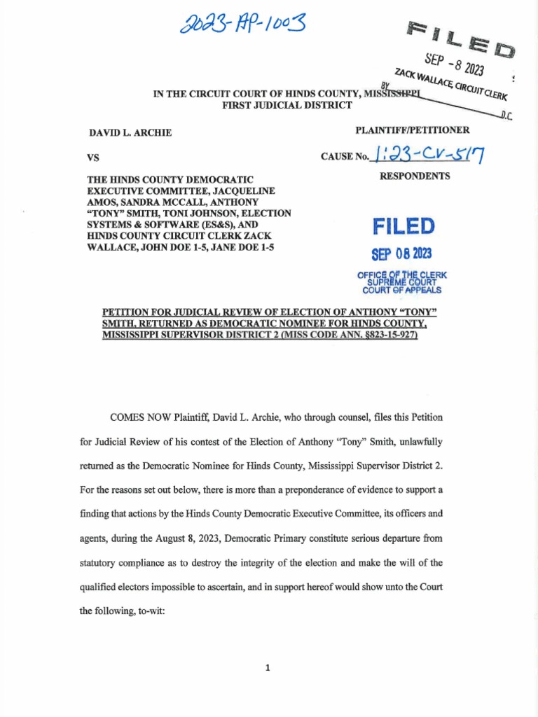 Archie Hinds County Petition | PDF | Elections | Voting Machine