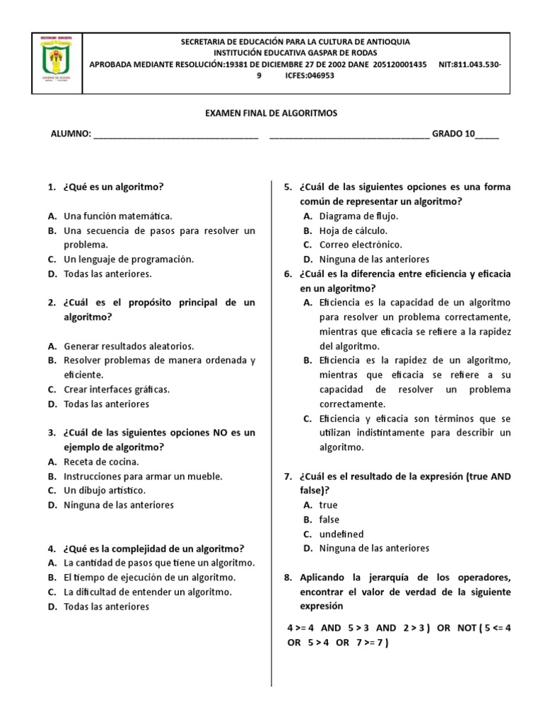 Examen Final de Algoritmos | PDF | Algoritmos | Informática teórica