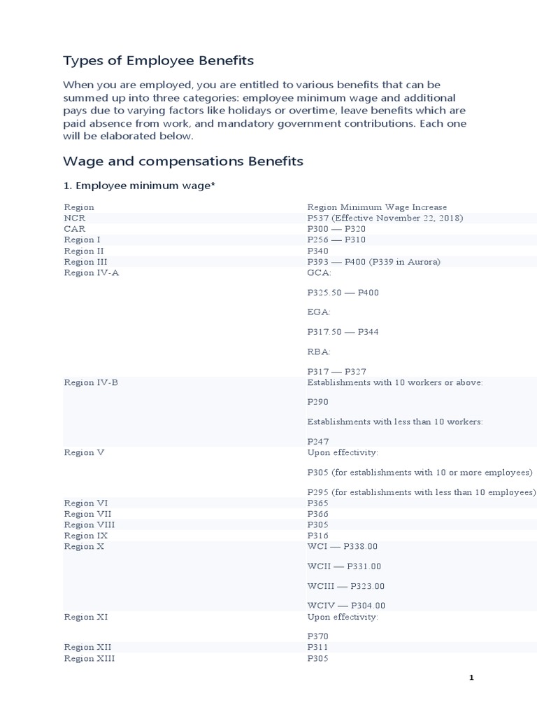 Types of Employee Benefits PDF Salary Parental Leave