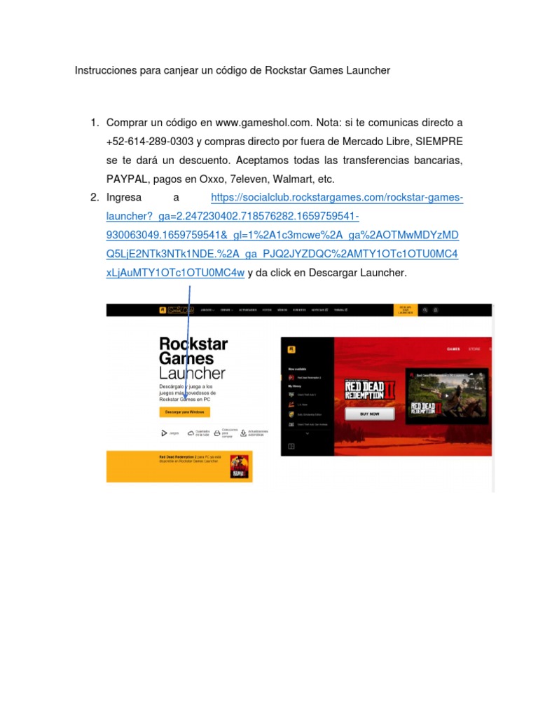 Instrucciones para canjear código Rockstar | PDF