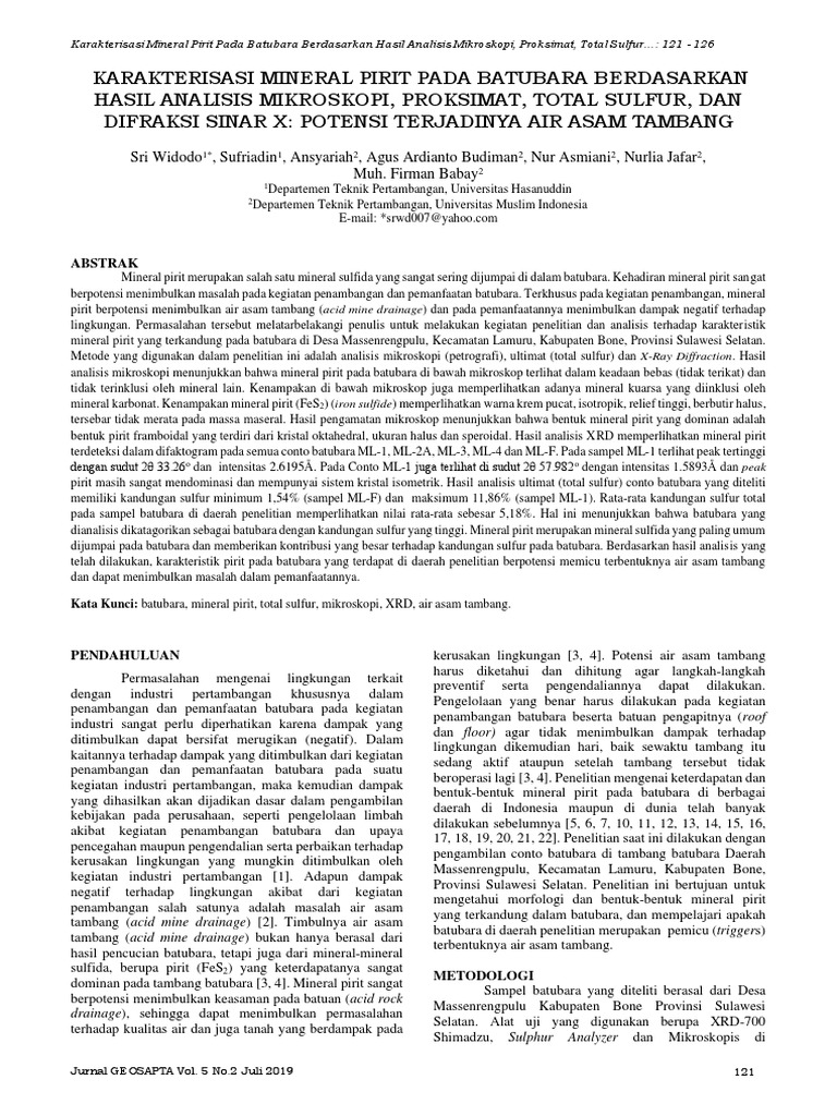 Studi Karakteristik Mineral Pirit Pada B | PDF