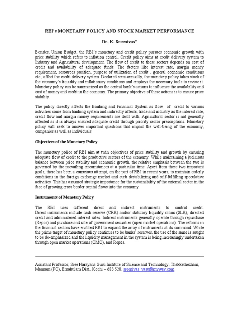 Monetary Policy and Stock Market | PDF | Open Market Operation ...