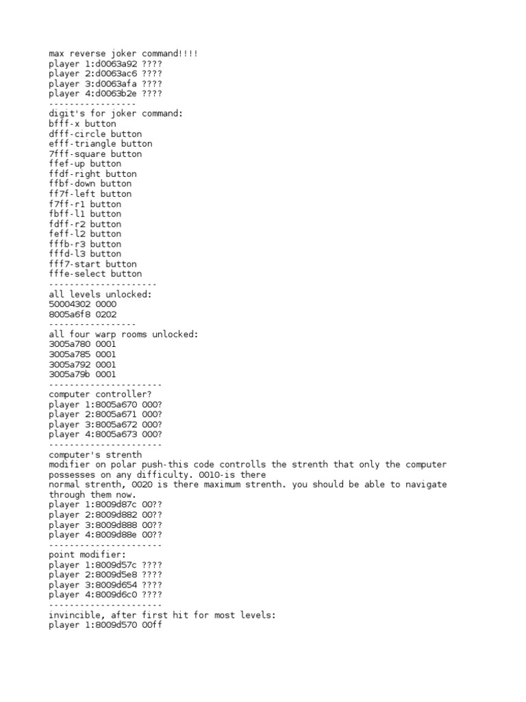 Crash Bash NTSC Play Station PSX Gameshark Codes PDF Flight