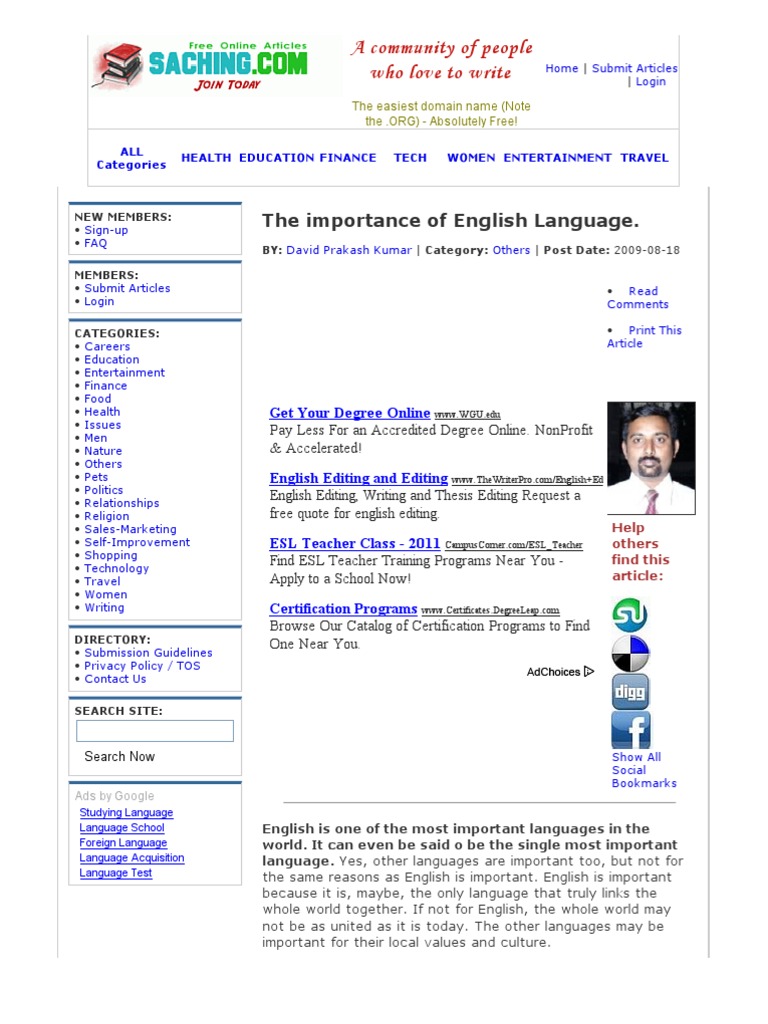 The Importance of English Language | PDF | English Language | Internet