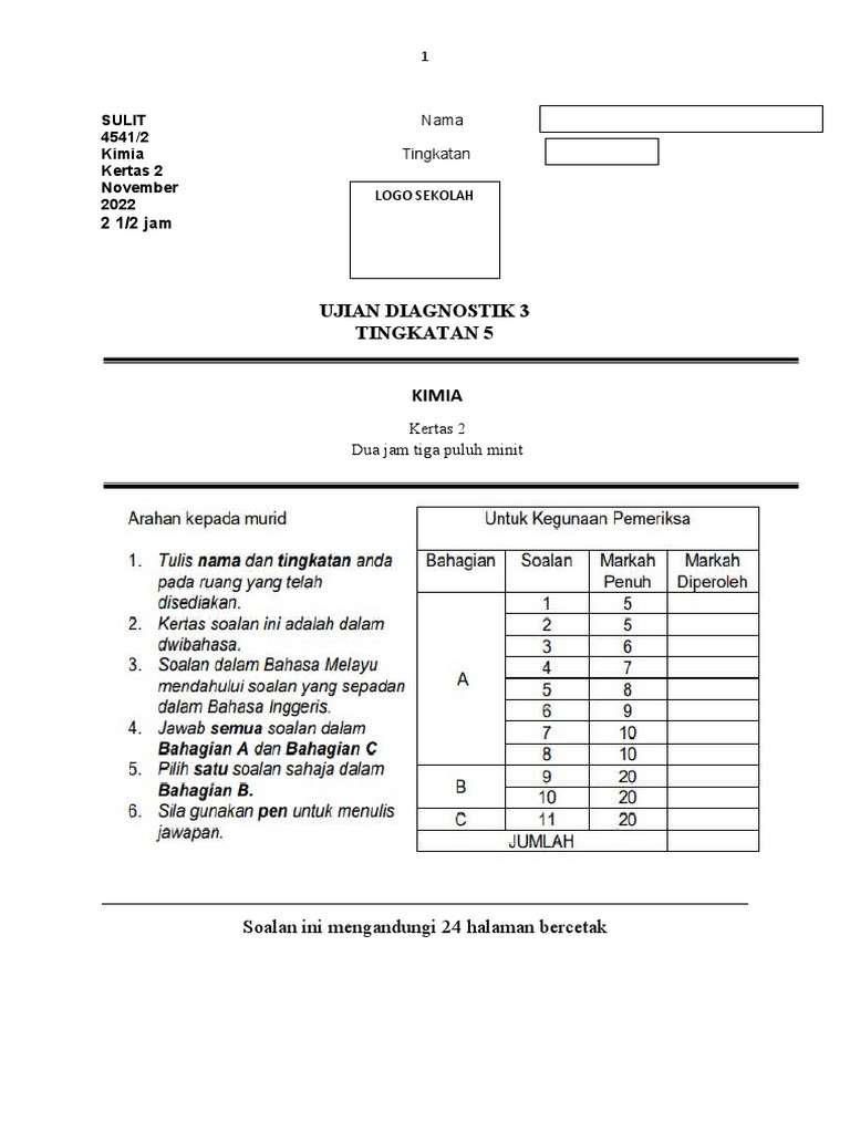 MUKA HADAPAN KIMIA KERTAS_2 | PDF