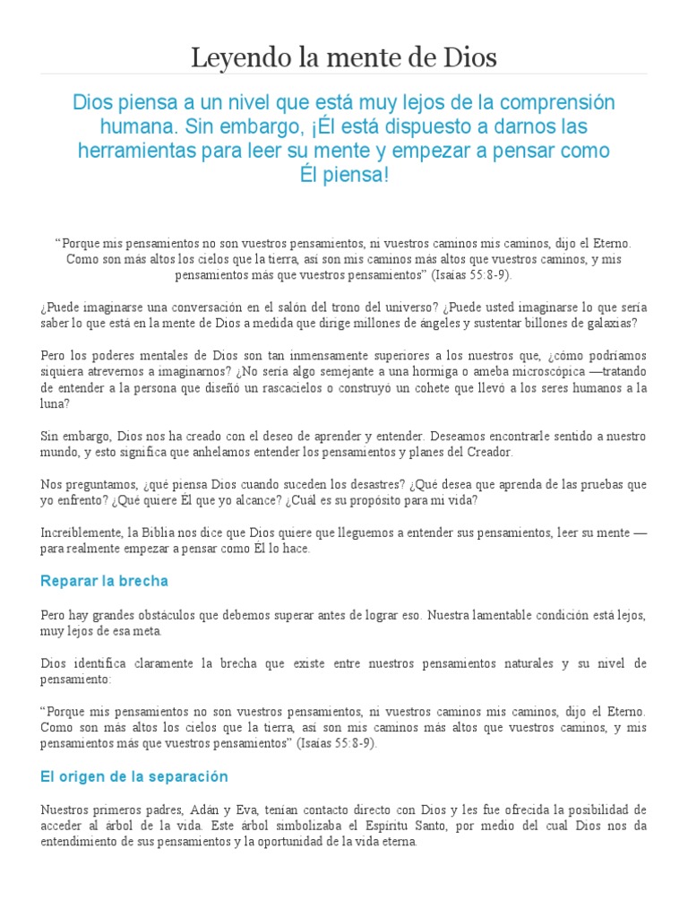 Estudio Biblico Leyendo La Mente De Dios Pdf