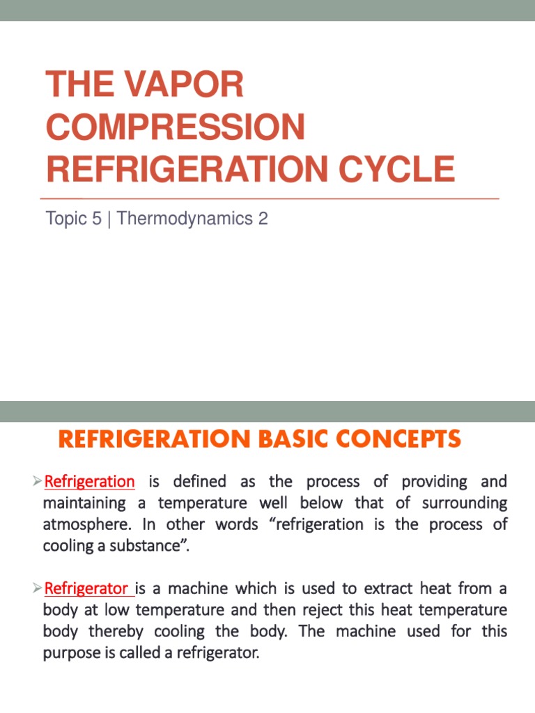 Topic 5 THE VAPOR COMPRESSION REFRIGERATION CYCLE PDF
