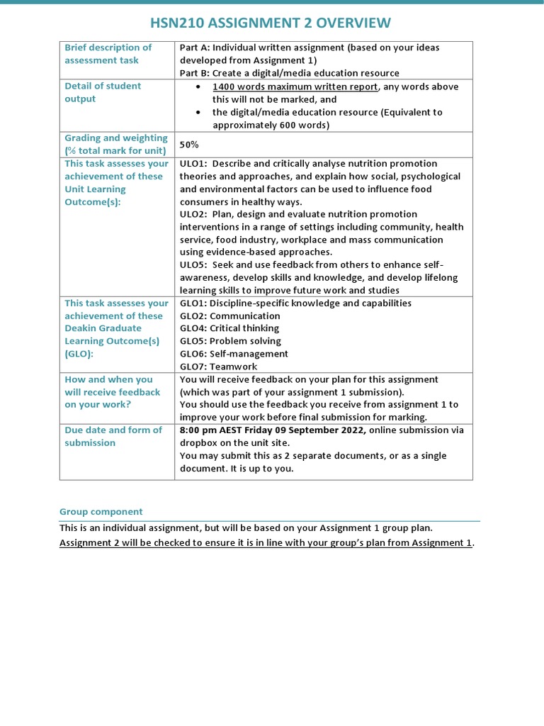 HSN210 Assignment 2 2022 | PDF