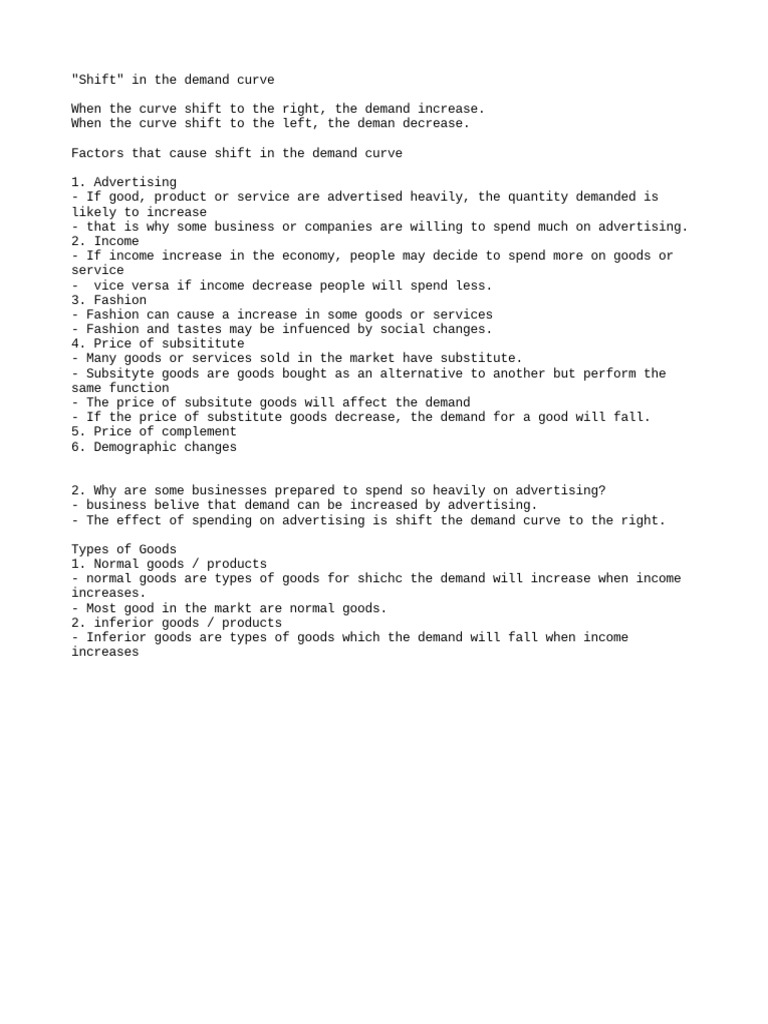 Shift in The Demand Curve | PDF
