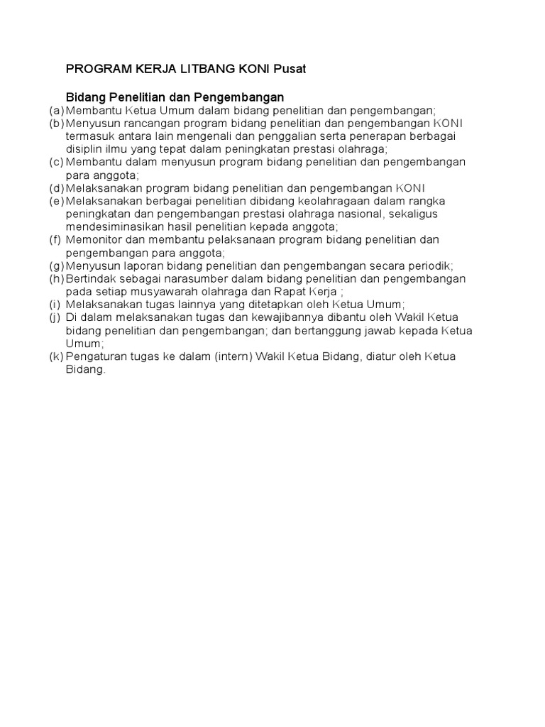 PROGRAM KERJA LITBANG KONI Pusat | PDF