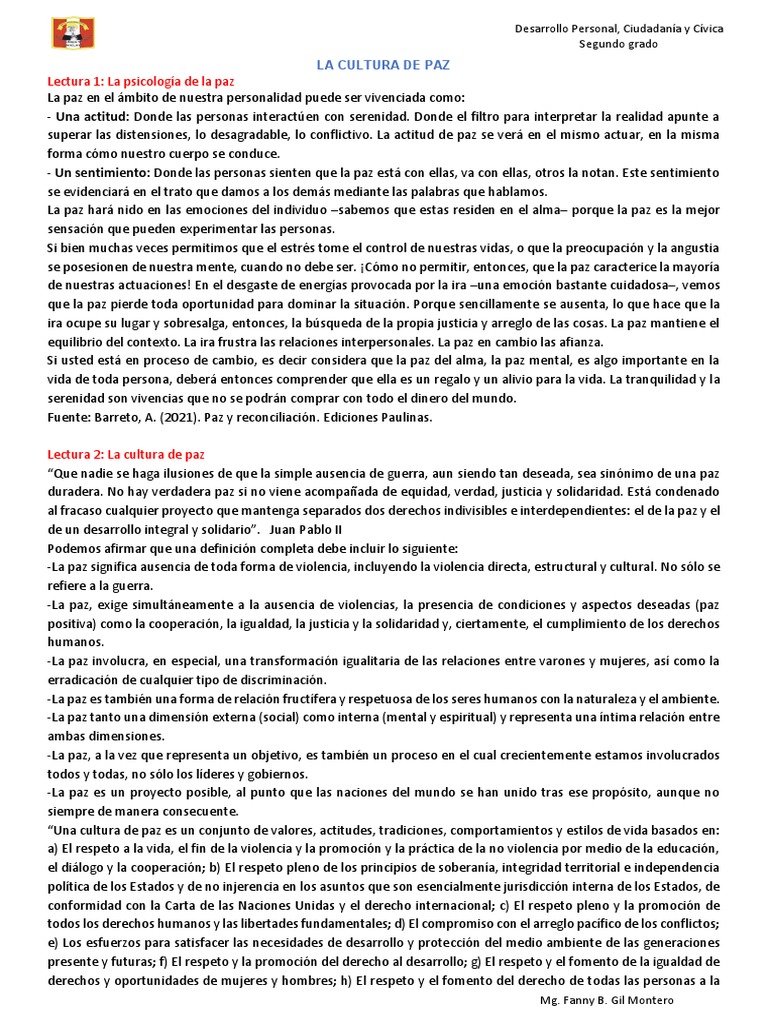 Promoviendo La Cultura de Paz en La Escuela y en La Familia | PDF | Paz ...