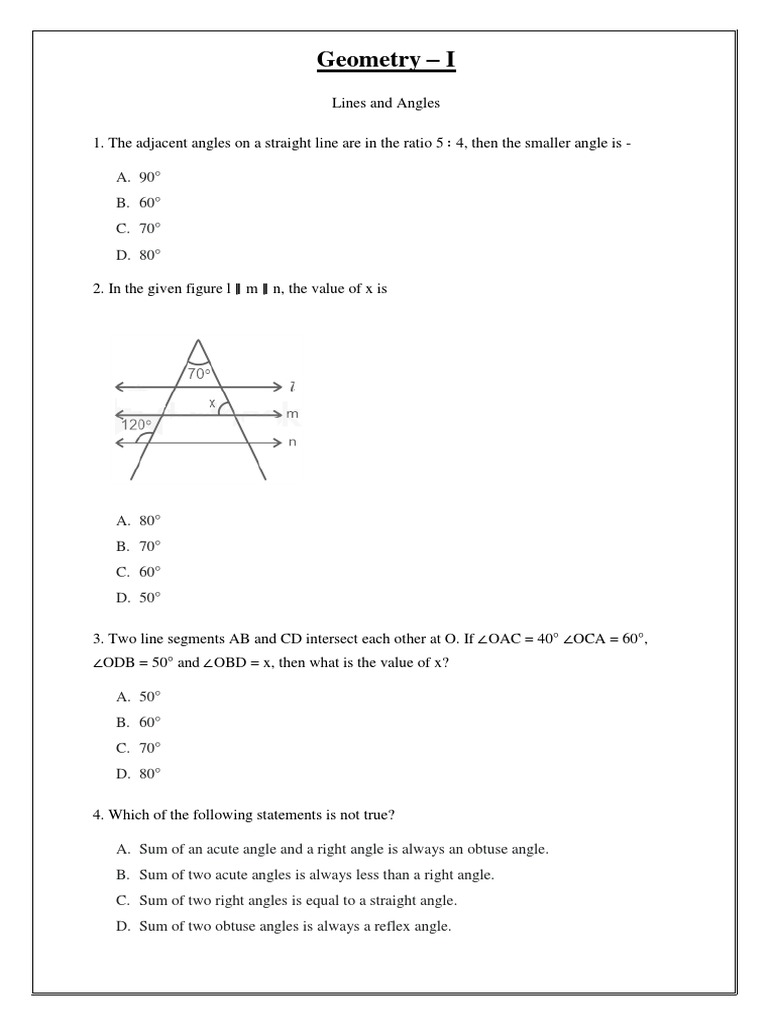 Class 5 Geometry Worksheet | PDF | Angle | Triangle