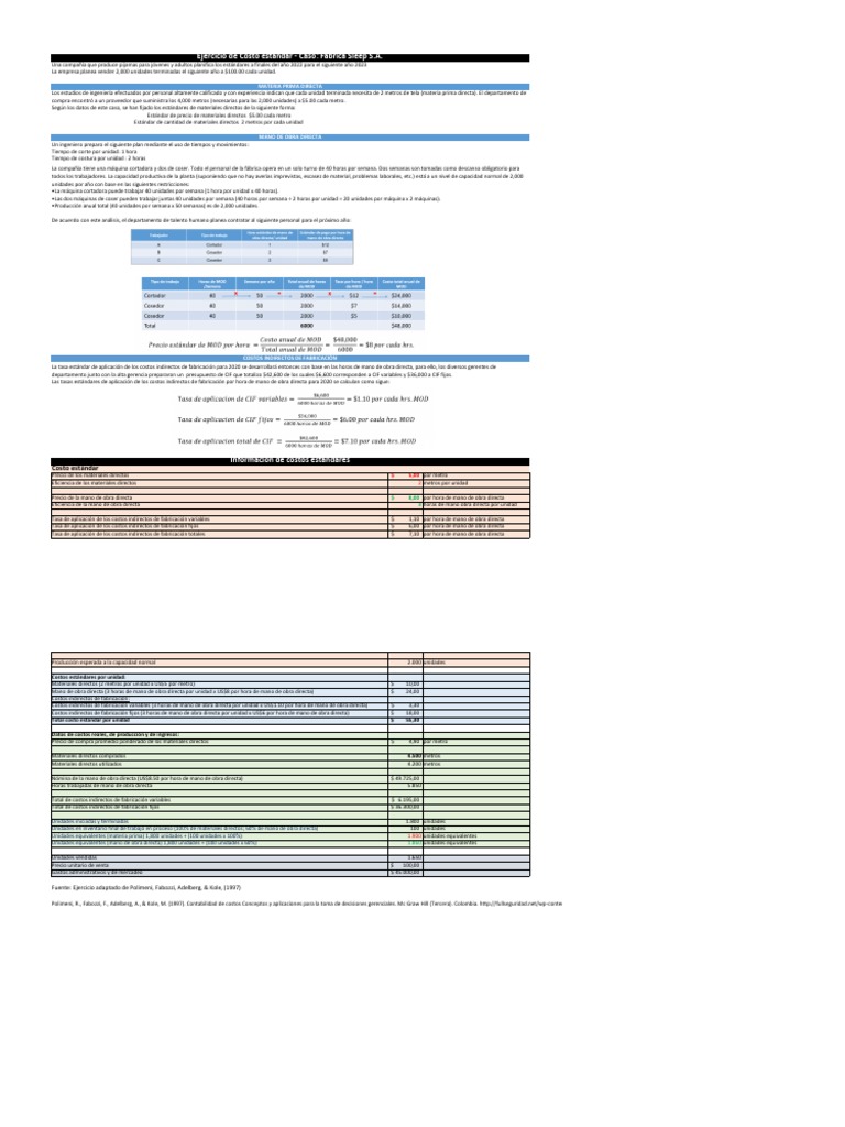 Costo Estandar Ejercicio Pdf Producción Y Fabricación Negocios
